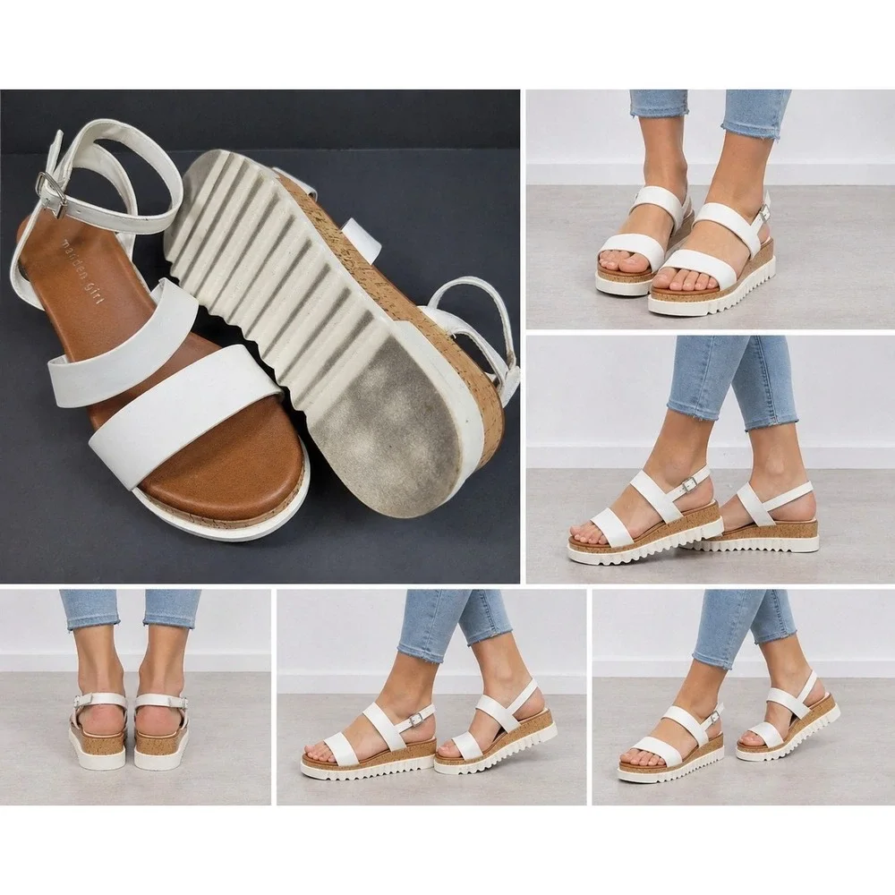 Madden Girl White Platform Sandals Womens Size 8 Ankle Strap Cork